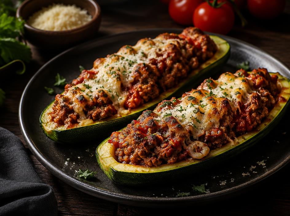 Abobrinha recheada com carne