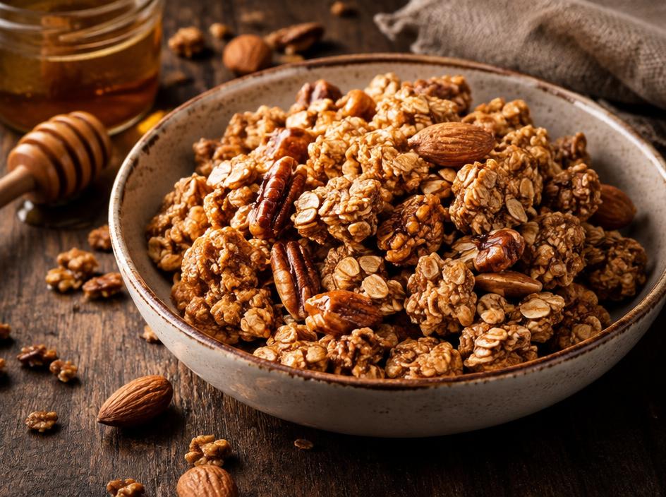 Granola caseira de mel e castanhas