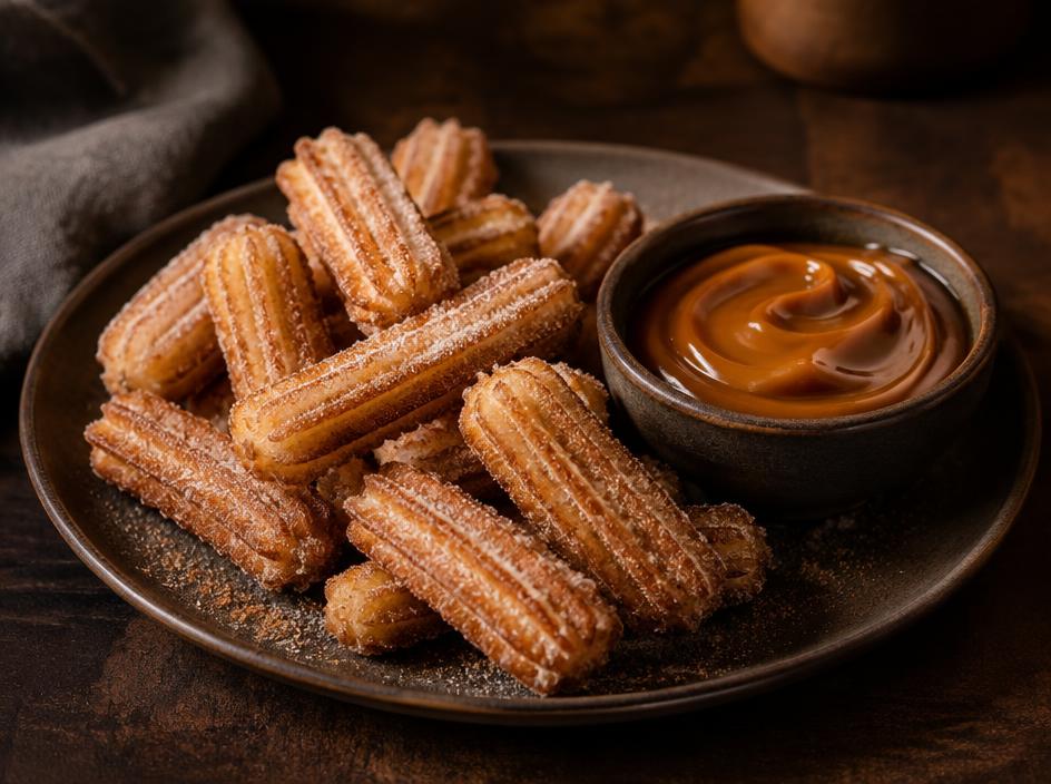 Mini churros com doce de leite