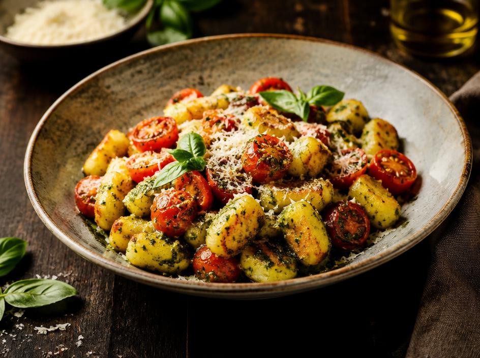 Nhoque crocante ao pesto