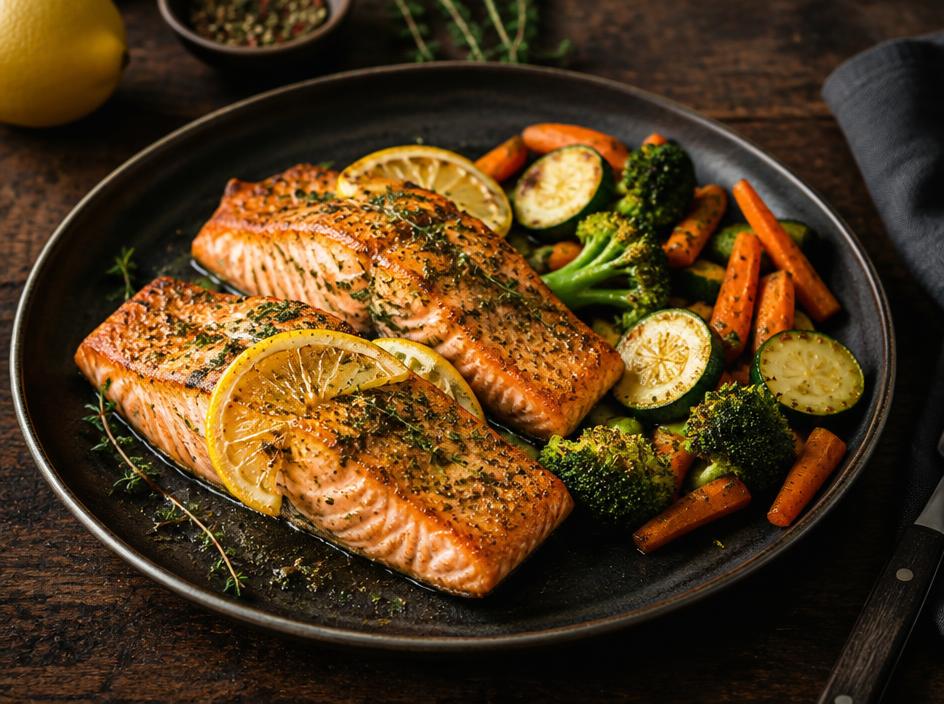 Salmão com legumes