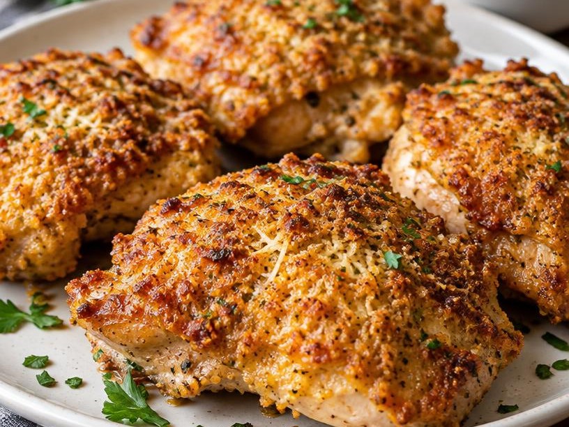 Sobrecoxa com crosta de parmesão