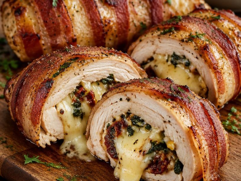 Sobrecoxa recheada com queijo e bacon