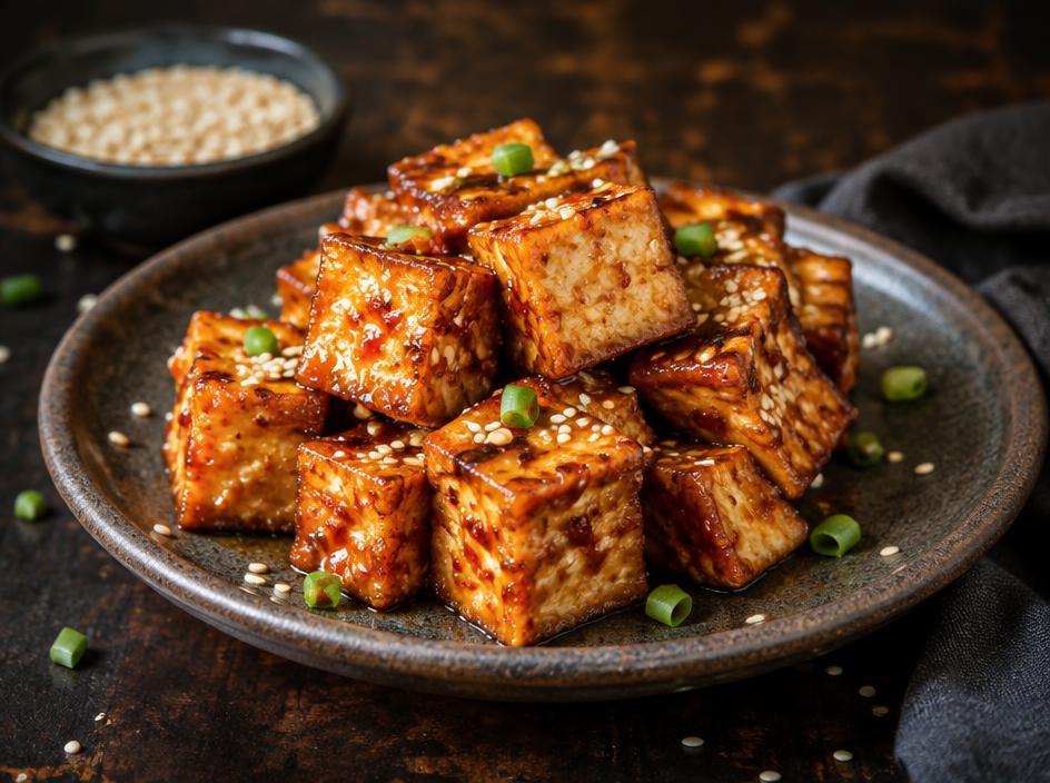Tofu crocante com gergelim